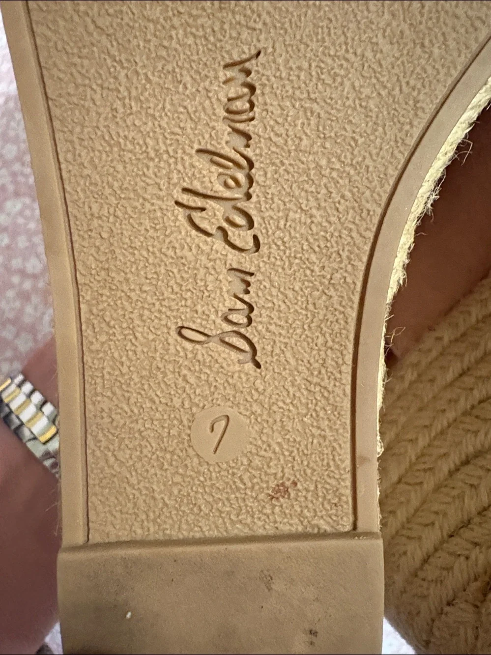 Sam Edelman Tan Suede Espadrille Peep-Toe Wedge Mules comes in the box.